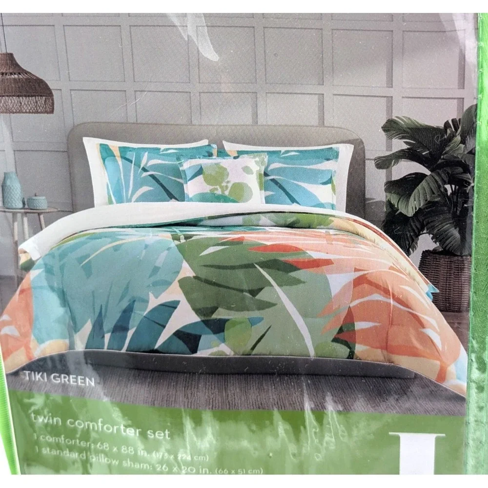 J. Queen Tiki green 2 Piece Twin Comforter Set palm leaves